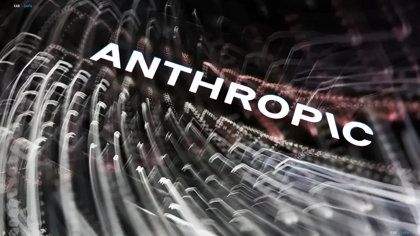 Anthropic logo set against digital light waves and abstract data graphics