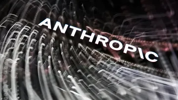 Anthropic-Logo vor dem Hintergrund digitaler Lichtwellen und abstrakter Daten