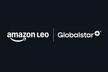Логотипы Amazon Leo и Globalstar на темном фоне в рамках сделки по спутниковой связи