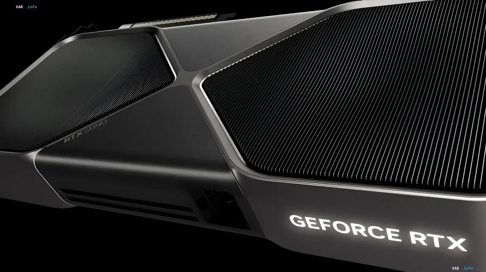 Видеокарта Nvidia GeForce RTX 50 в черном металлическом корпусе с фирменными кулерами