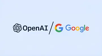 Логотипи OpenAI та Google розділені скісною рискою на світлому тлі