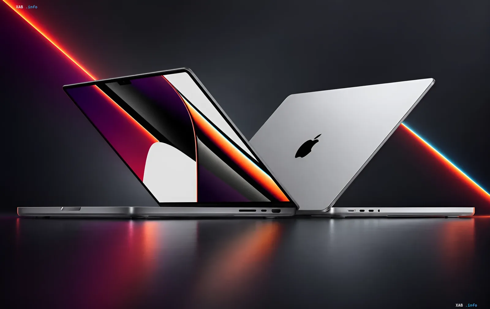 Новые флагманские ноутбуки MacBook Pro с ярким дисплеем на темной поверхности