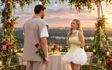 Viacheslav Kravtsov and Valeriia Polianska on an aerial date on The Bachelor show