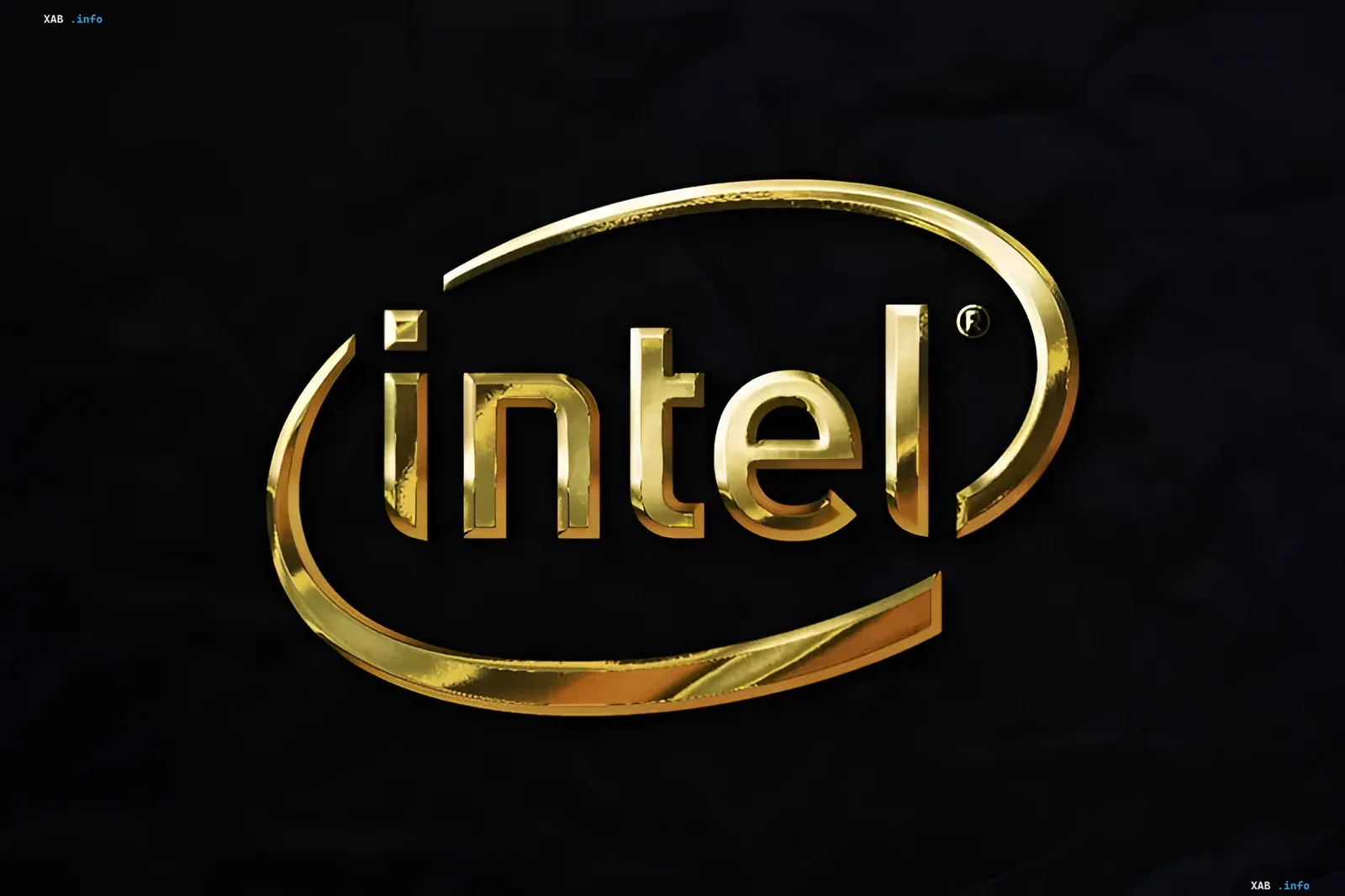 Goldenes Intel-Logo auf dunklem Hintergrund zur Illustration von Artikeln über Prozessoren und KI