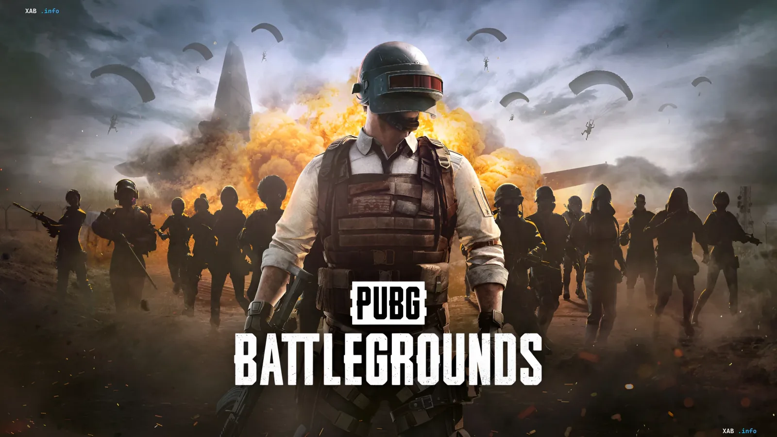 Группа бойцов в шлемах и с оружием на фоне взрыва в PUBG Battlegrounds
