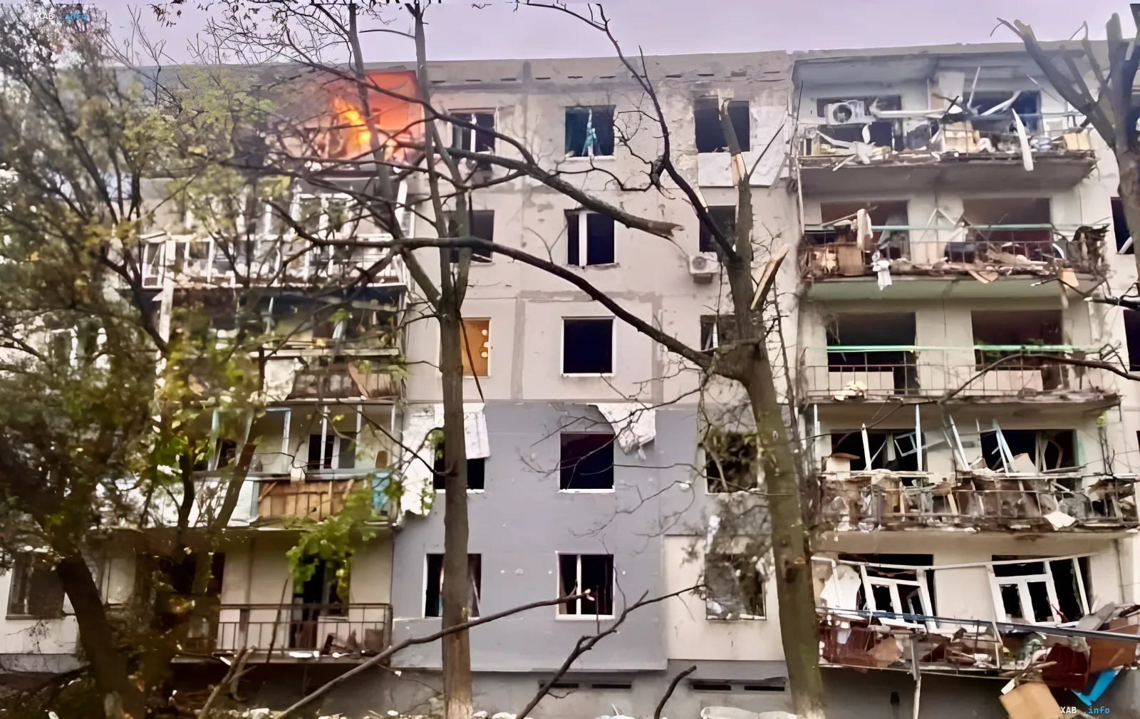 Destroyed apartment building in Pavlohrad following a Russian missile strike